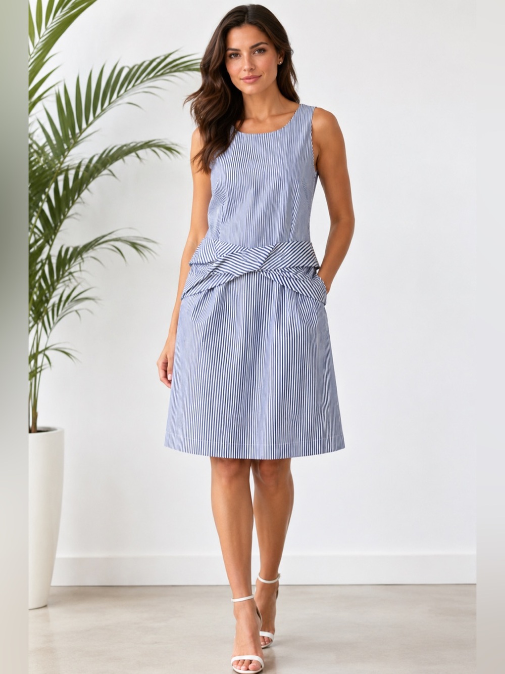 ANN TAYLOR BLUE & WHITE STRIP DRESS 18 (48”Bust). NWOT